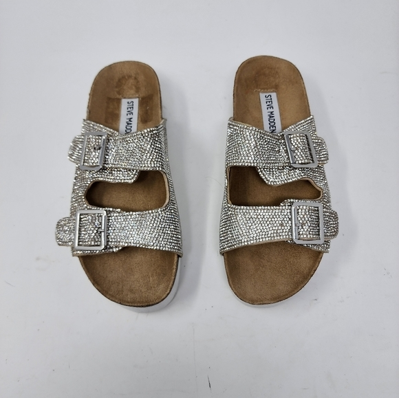 Steve Madden Women's Rhinestone Mervy Buckle Slide Sandals Shoes 6 M - Picture 1 of 13